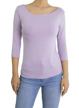 maglia a righe con manica 3/4 scollo a barca 